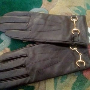 Brown leather gloves with horsebit